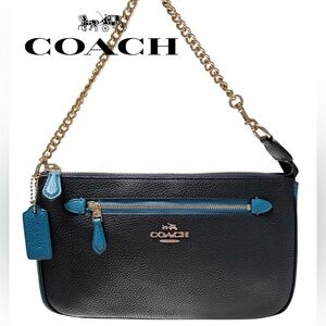 COACH NWOT NOLITA 24 Colorblock Chain Shoulder Bag Navy Peacock Pebbled Leather